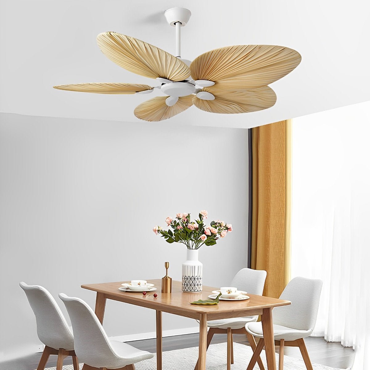 52 hüvelykes, távirányítós, trópusi leveles mennyezeti ventilátor rendkívül halk, egyenáramú motorral hálószobákba és nappalikba | Hűsítő ventilátor természetes barna pálmalevél-stílusban