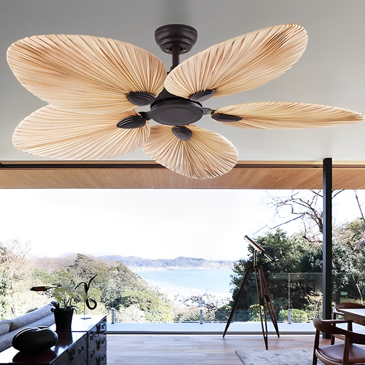 52 hüvelykes, távirányítós, trópusi leveles mennyezeti ventilátor rendkívül halk, egyenáramú motorral hálószobákba és nappalikba | Hűsítő ventilátor természetes barna pálmalevél-stílusban