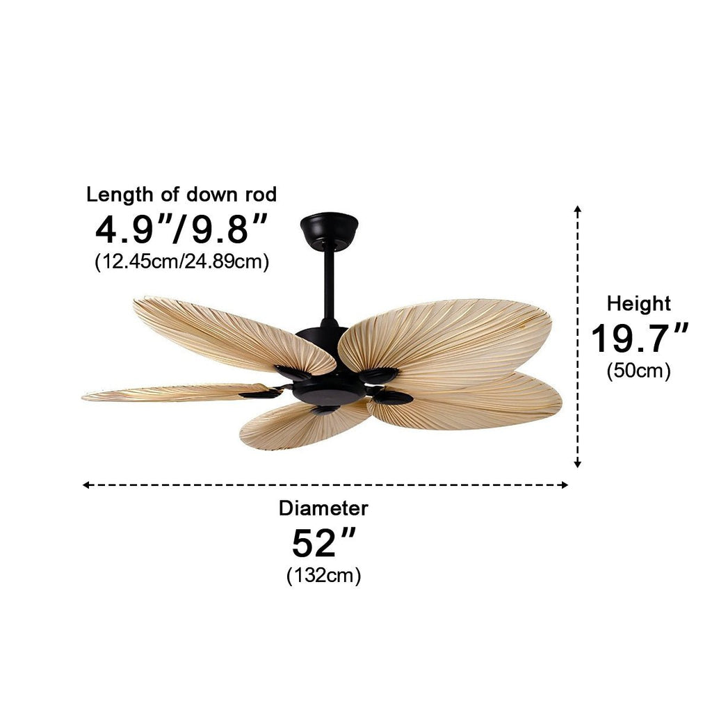 52 hüvelykes, távirányítós, trópusi leveles mennyezeti ventilátor rendkívül halk, egyenáramú motorral hálószobákba és nappalikba | Hűsítő ventilátor természetes barna pálmalevél-stílusban