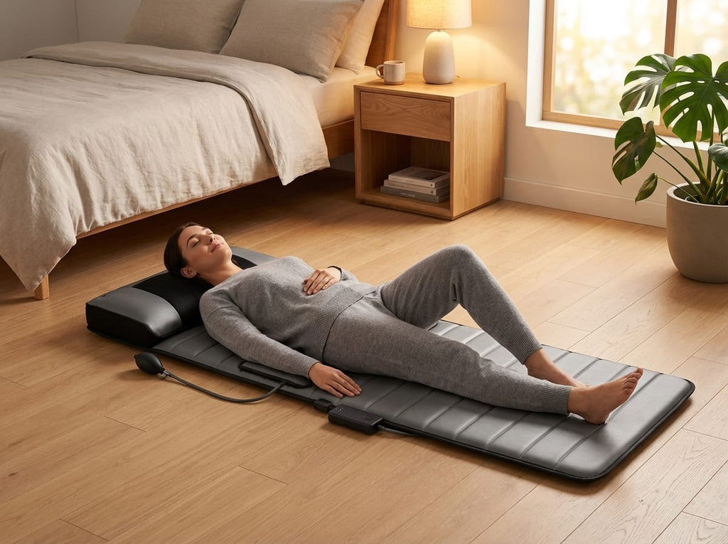 Elektrisk massagepude — kulfiberopvarmning, vibration med 9 niveauer