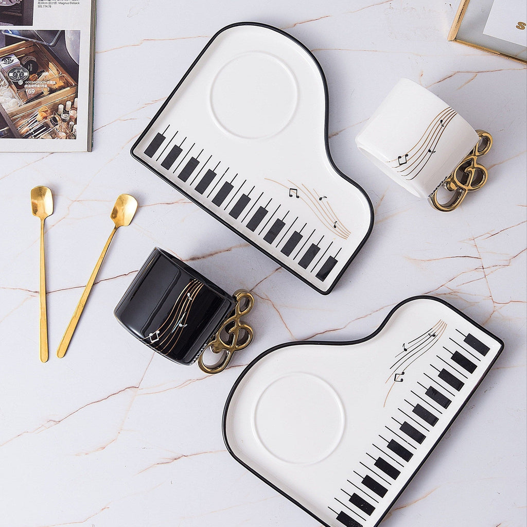 Musical Notes Piano Cup and Saucer Set with Tray | Euroselle