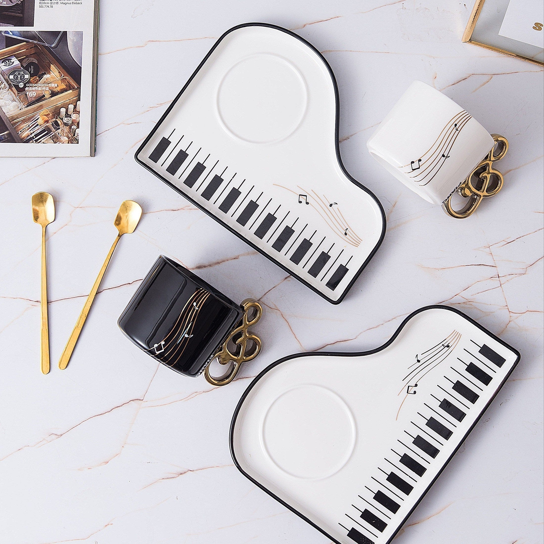 Musical Notes Piano Cup and Saucer Set with Tray | Euroselle