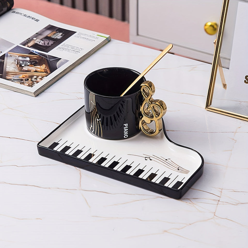 Musical Notes Piano Cup and Saucer Set with Tray | Euroselle