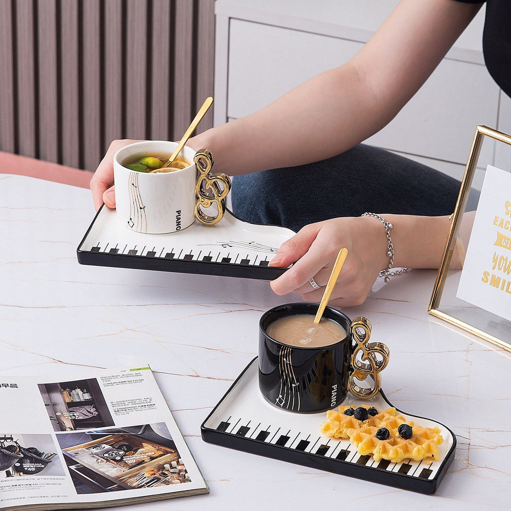 Musical Notes Piano Cup and Saucer Set with Tray | Euroselle