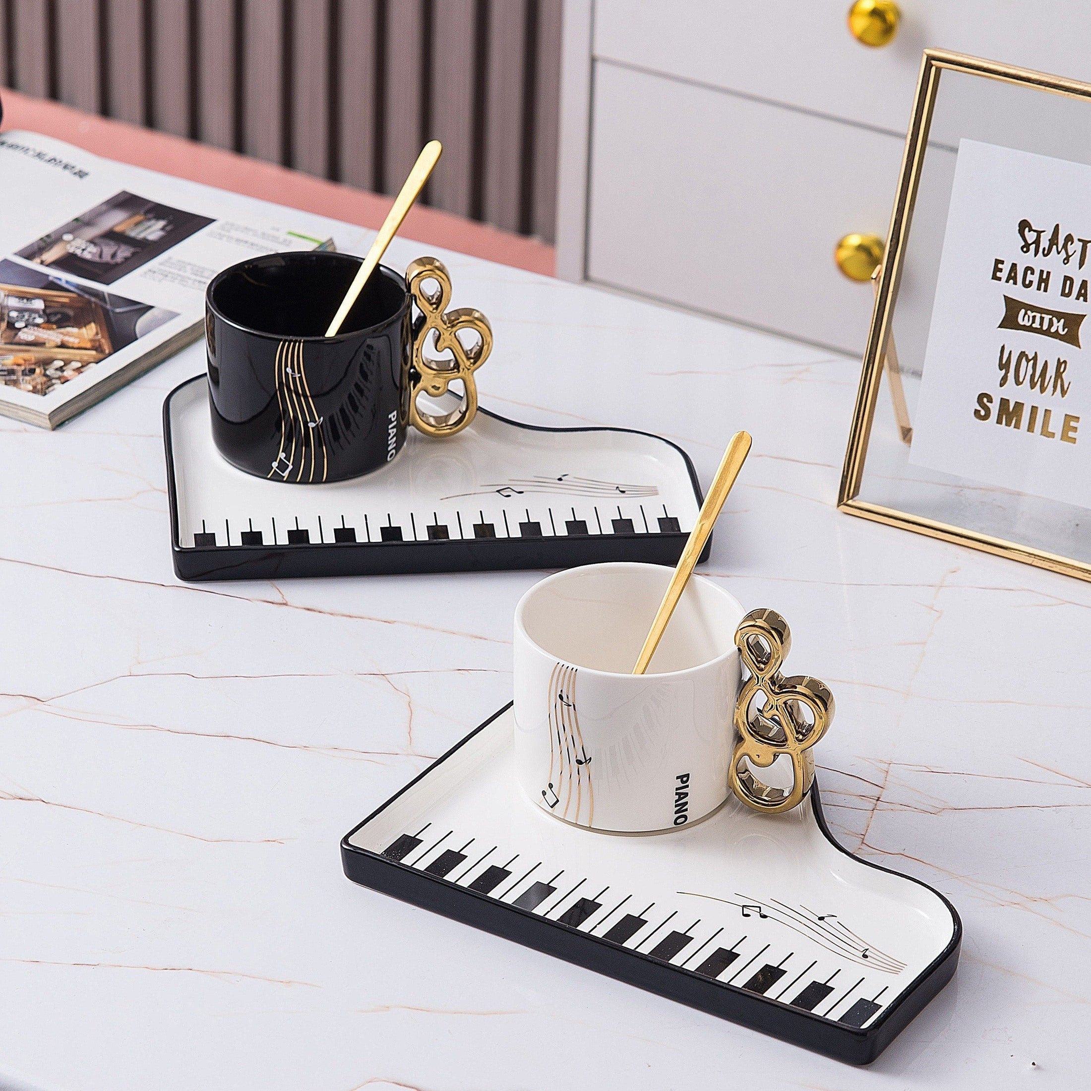 Musical Notes Piano Cup and Saucer Set with Tray | Euroselle