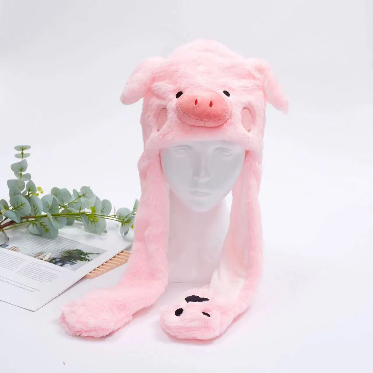 Interactive Plush Hat with Pop-Up Ears and Squeeze Paws