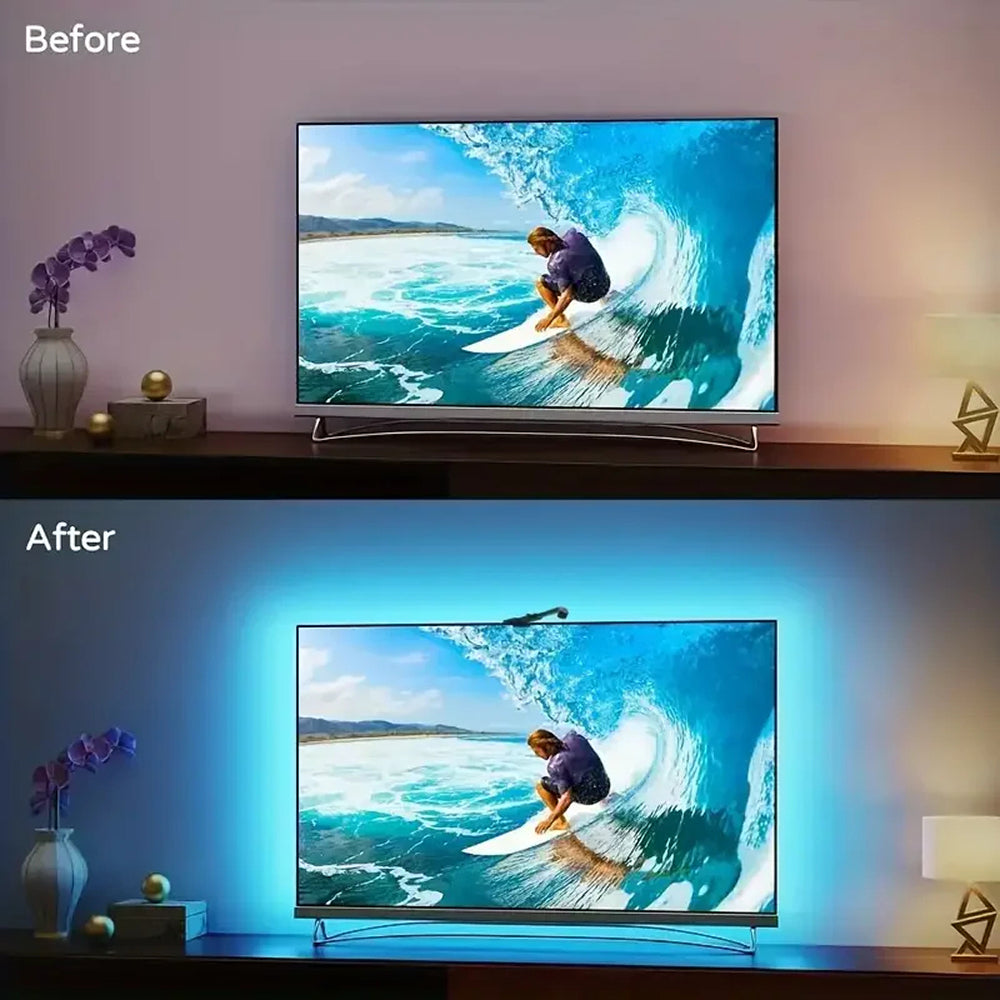 Intelligente RGBIC-TV-Hintergrundbeleuchtung für 55-75-Zoll-Fernseher, Kamera und Bluetooth-App