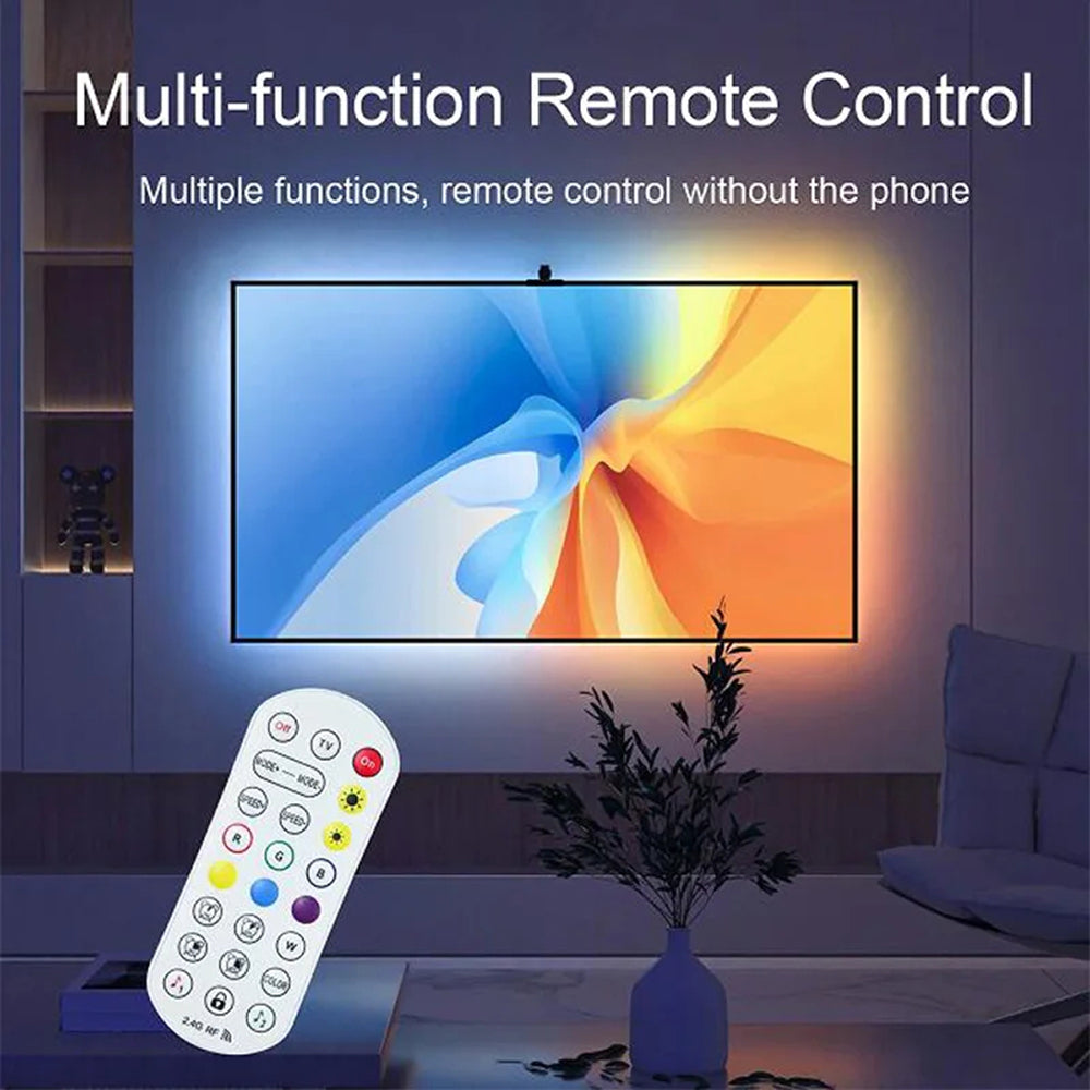 Intelligente RGBIC-TV-Hintergrundbeleuchtung für 55-75-Zoll-Fernseher, Kamera und Bluetooth-App