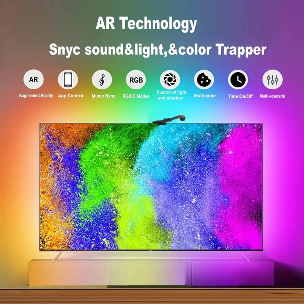 Intelligente RGBIC-TV-Hintergrundbeleuchtung für 55-75-Zoll-Fernseher, Kamera und Bluetooth-App