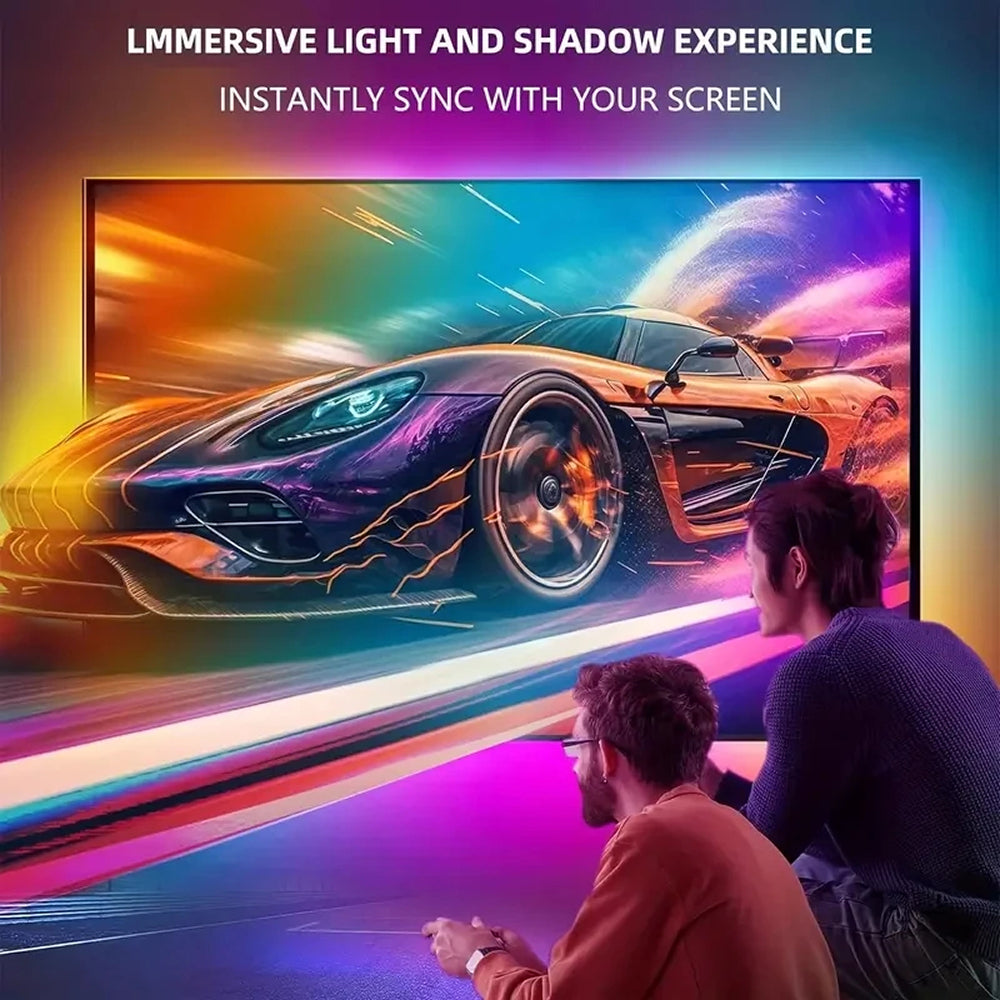 Intelligente RGBIC-TV-Hintergrundbeleuchtung für 55-75-Zoll-Fernseher, Kamera und Bluetooth-App