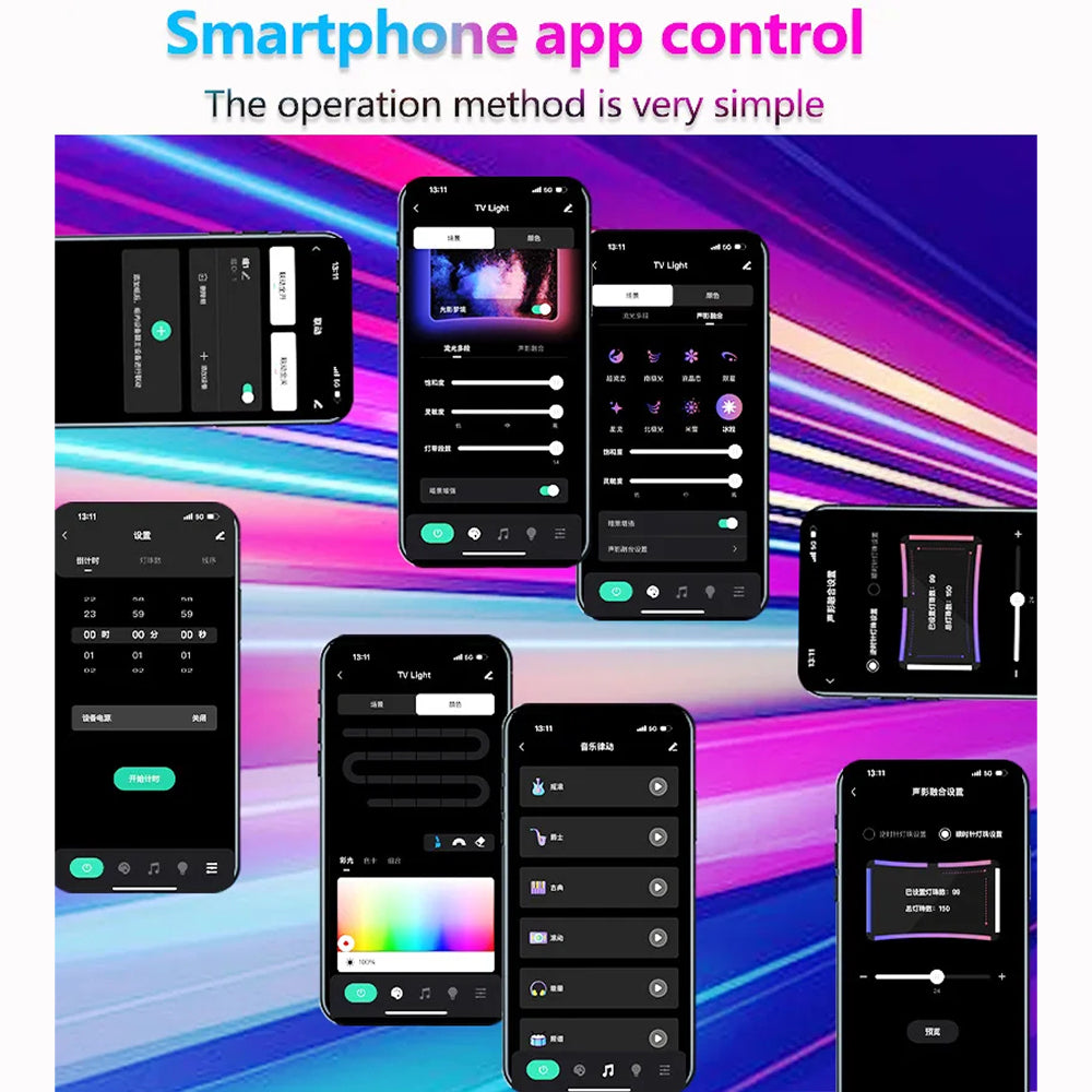Intelligente RGBIC-TV-Hintergrundbeleuchtung für 55-75-Zoll-Fernseher, Kamera und Bluetooth-App