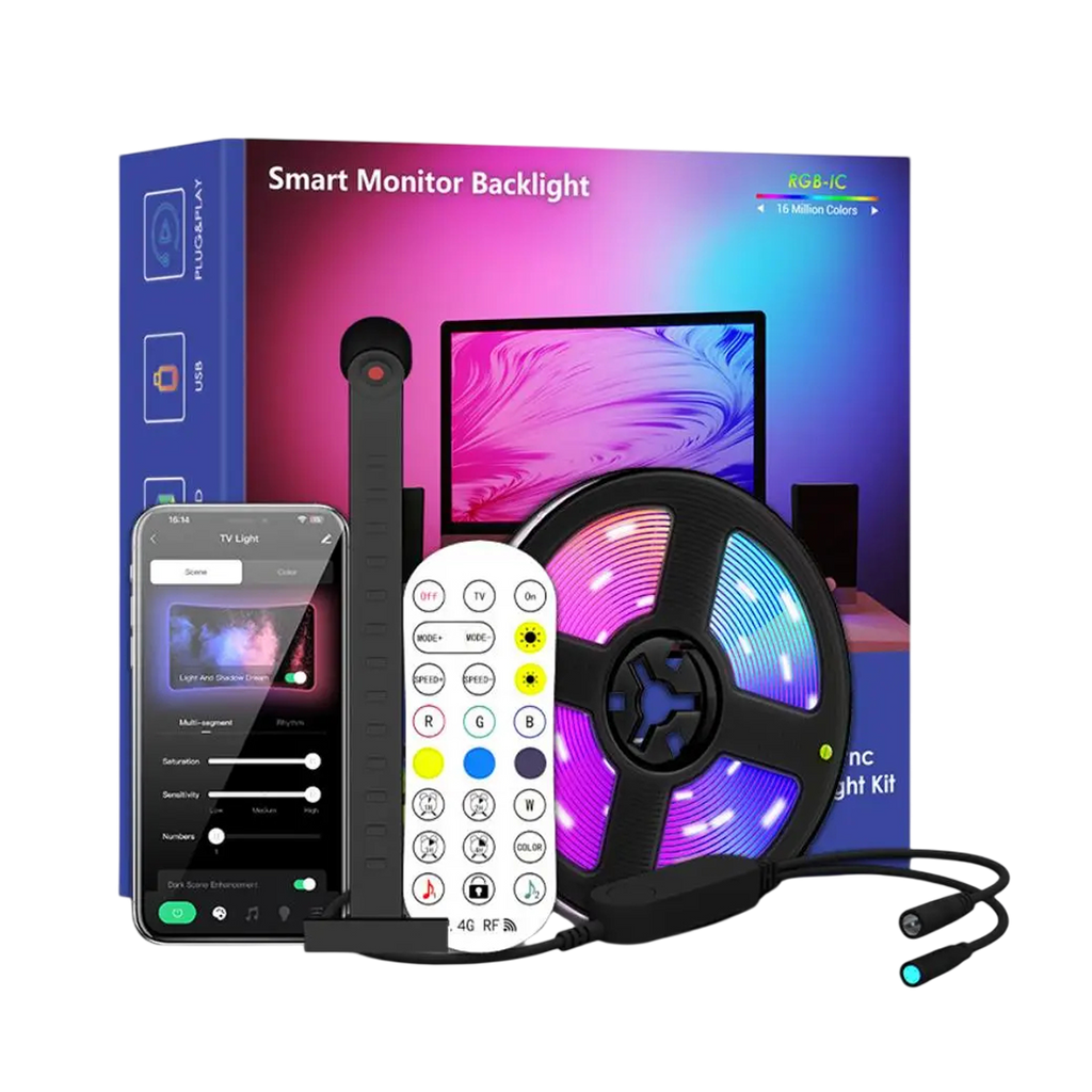 Intelligente RGBIC-TV-Hintergrundbeleuchtung für 55-75-Zoll-Fernseher, Kamera und Bluetooth-App