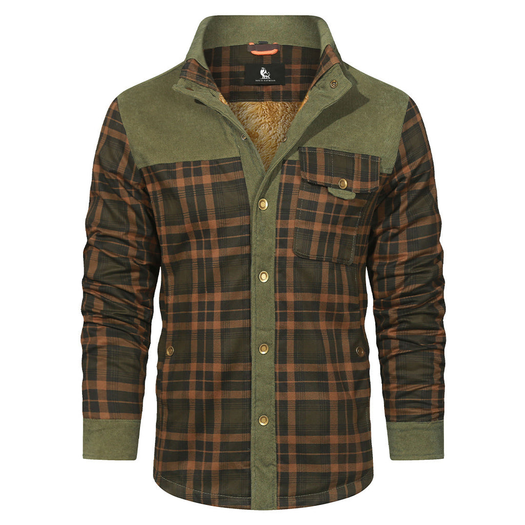 Men's Forest Green Checkered Cotton Blend Button-Front Shacket