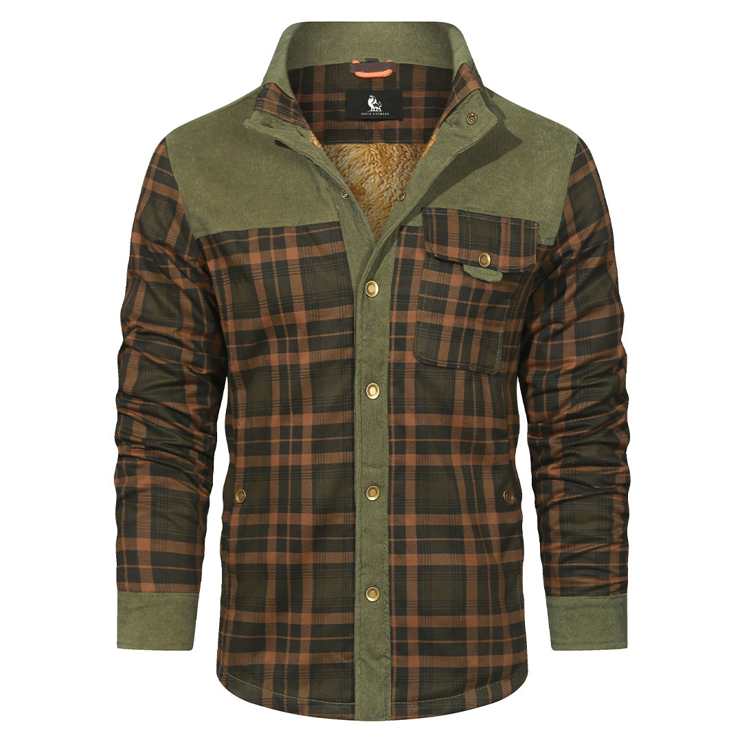 Men's Forest Green Checkered Cotton Blend Button-Front Shacket