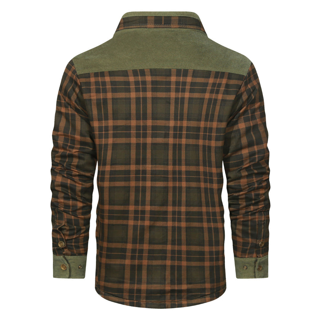 Men's Forest Green Checkered Cotton Blend Button-Front Shacket