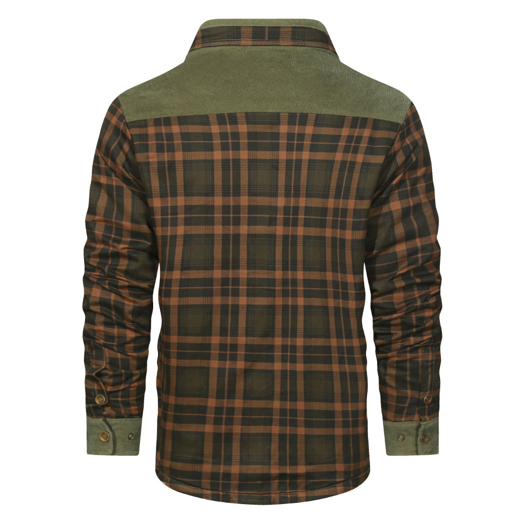 Men's Forest Green Checkered Cotton Blend Button-Front Shacket