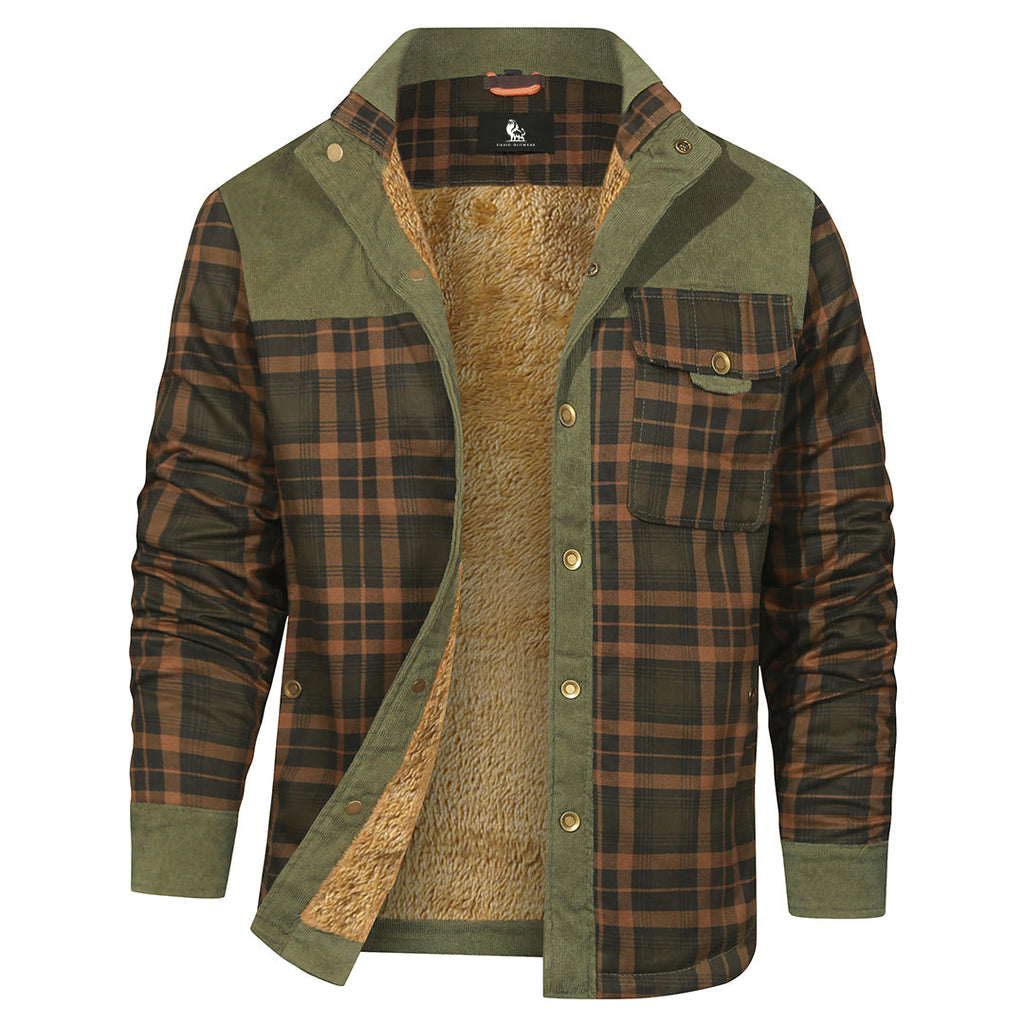 Men's Forest Green Checkered Cotton Blend Button-Front Shacket