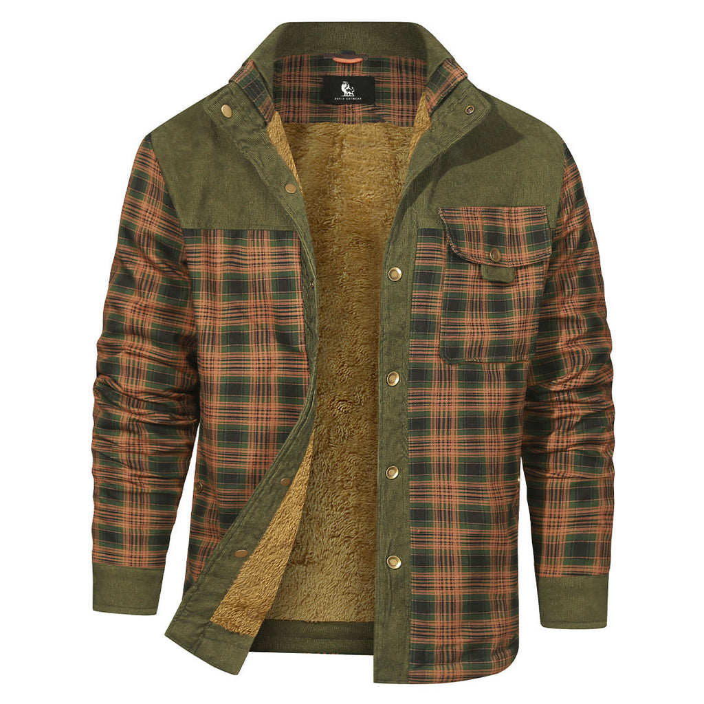 Checkered Flannel Overshirt for Men – Heavyweight Cotton Blend Button-Up Shacket with Chest Pockets – Perfect Layer for Fall, Winter