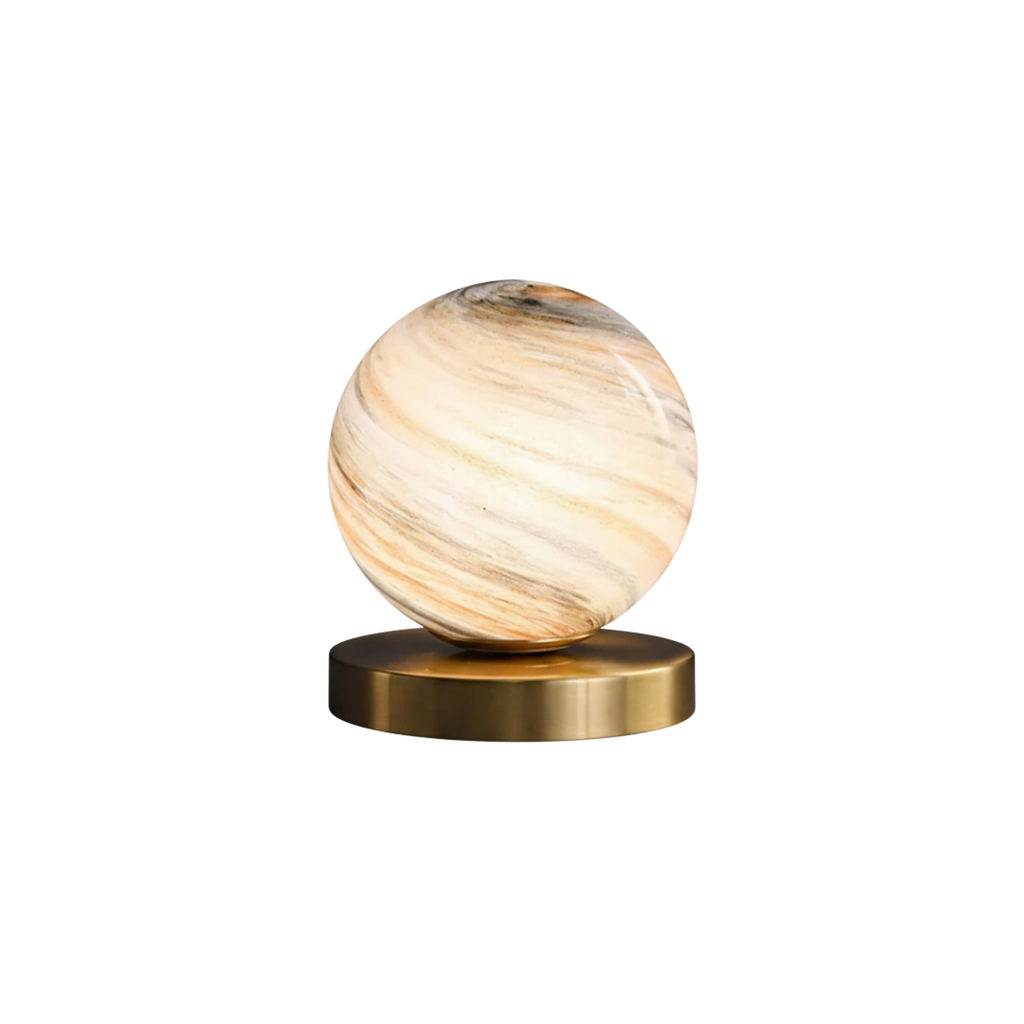 Planetarisk glasskulebordlampe – kobberfot, varmhvit LED