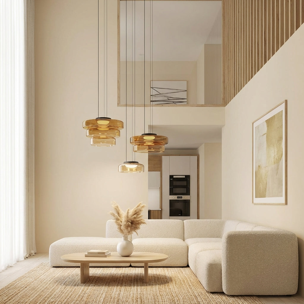 LumenNova Dynamic Pendant Light In Amber Glass For Kitchen