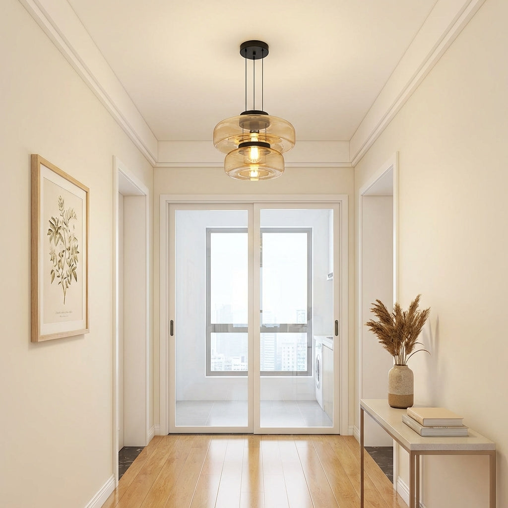 LumenNova Dynamic Pendant Light In Amber Glass For Kitchen