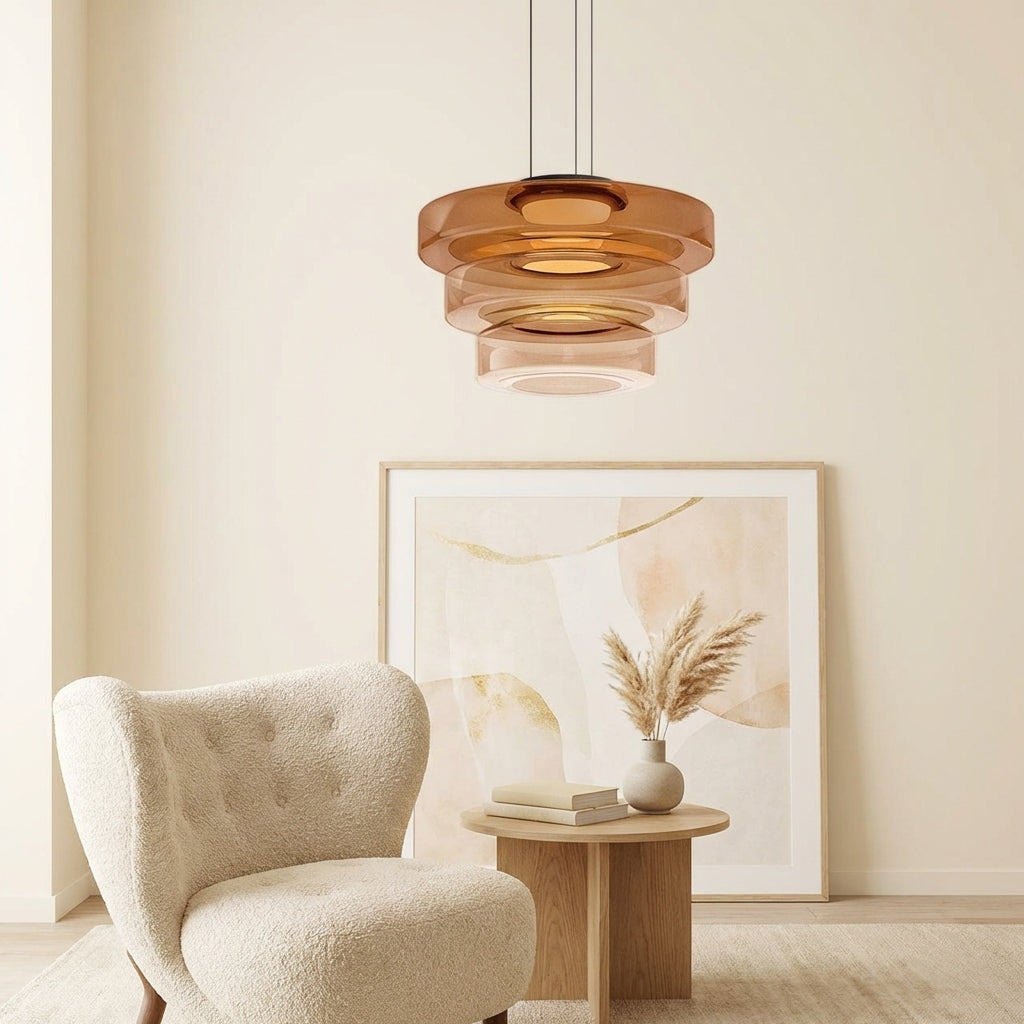 LumenNova Dynamic Pendant Light In Amber Glass For Kitchen