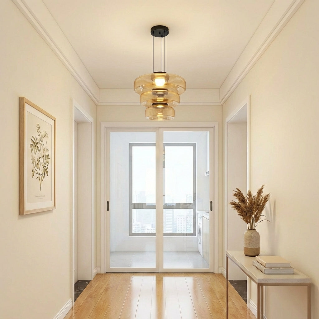 LumenNova Dynamic Pendant Light In Amber Glass For Kitchen