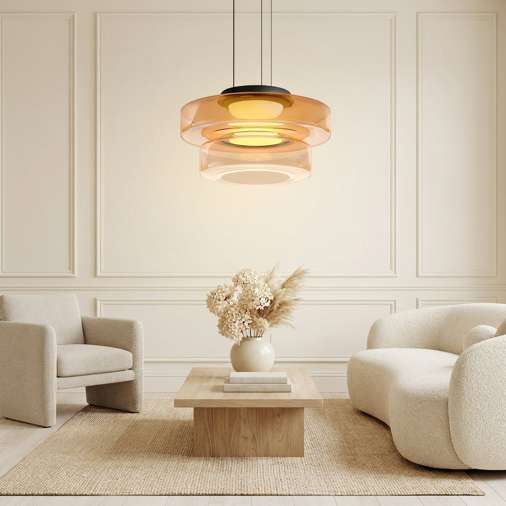 LumenNova Dynamic Pendant Light In Amber Glass For Kitchen