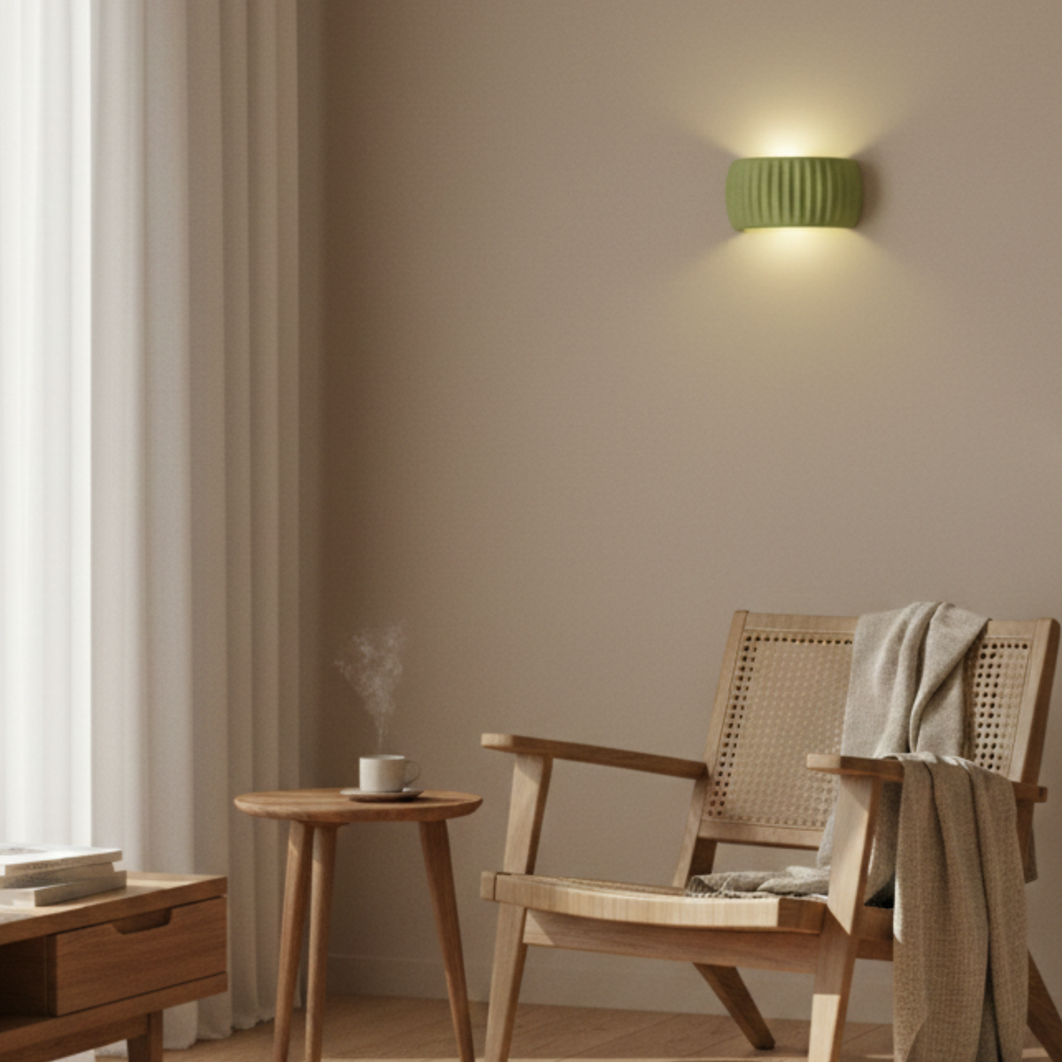 Veckad vägglampa i resin — belysning uppåt och nedåt