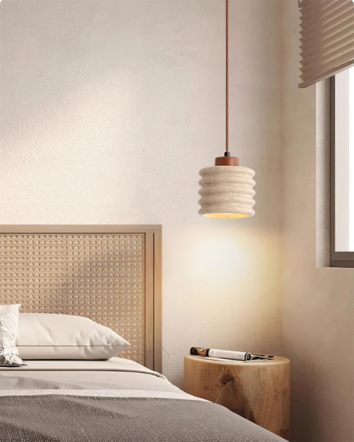 Tavelle | Pendant Light With Wavy Ceramic Shade for Japandi Bedside Glow