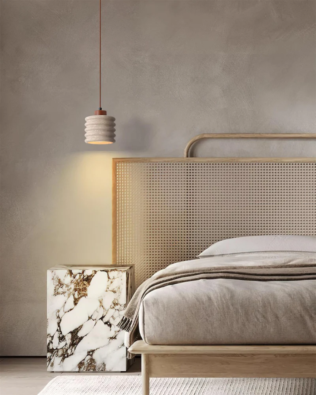 Tavelle | Pendant Light With Wavy Ceramic Shade for Japandi Bedside Glow