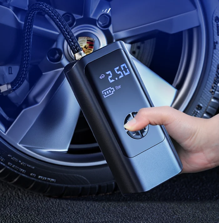 Portabel däckpump med uppladdningsbart batteri – digital luftpump på 150 PSI för bil, cykel och motorcykel, med automatisk avstängning