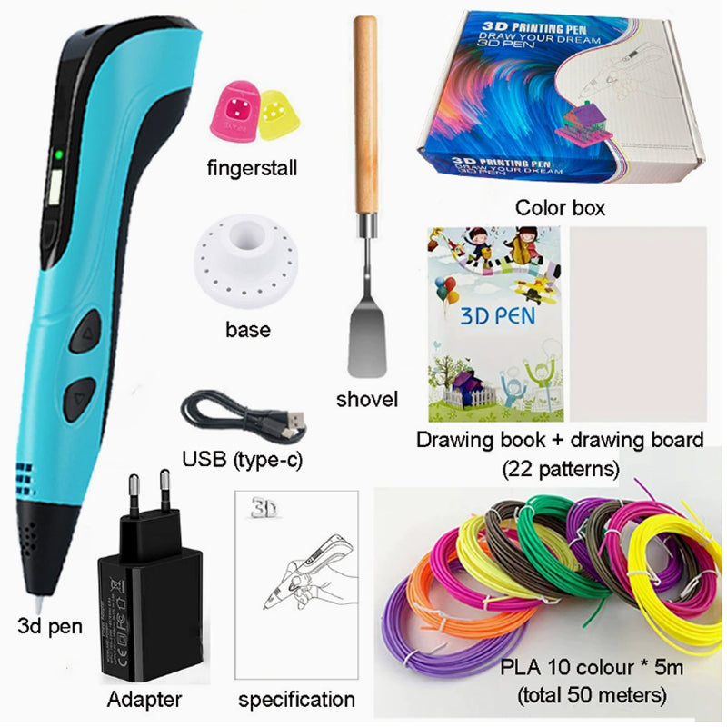 Kids' 3D Drawing Pen — 3 Speeds, Lightweight, LCD, Filament Compatible