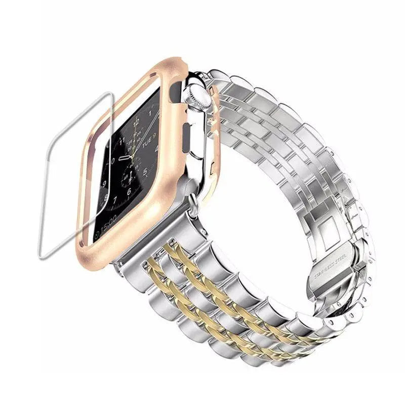 Ensemble bracelet en métal et coque de protection pour Apple Watch 38-44 mm