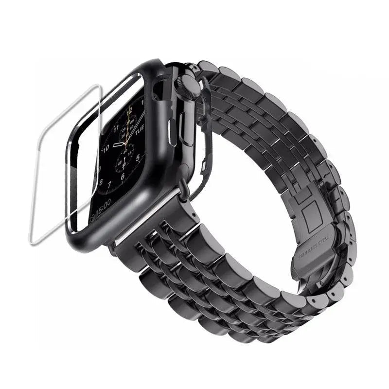 Ensemble bracelet en métal et coque de protection pour Apple Watch 38-44 mm