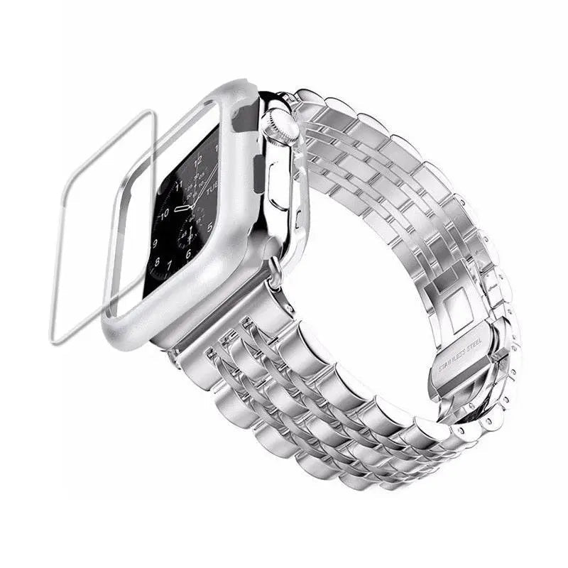 Ensemble bracelet en métal et coque de protection pour Apple Watch 38-44 mm