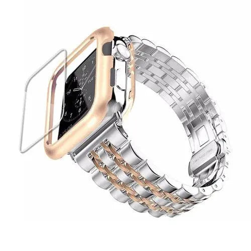 Ensemble bracelet en métal et coque de protection pour Apple Watch 38-44 mm