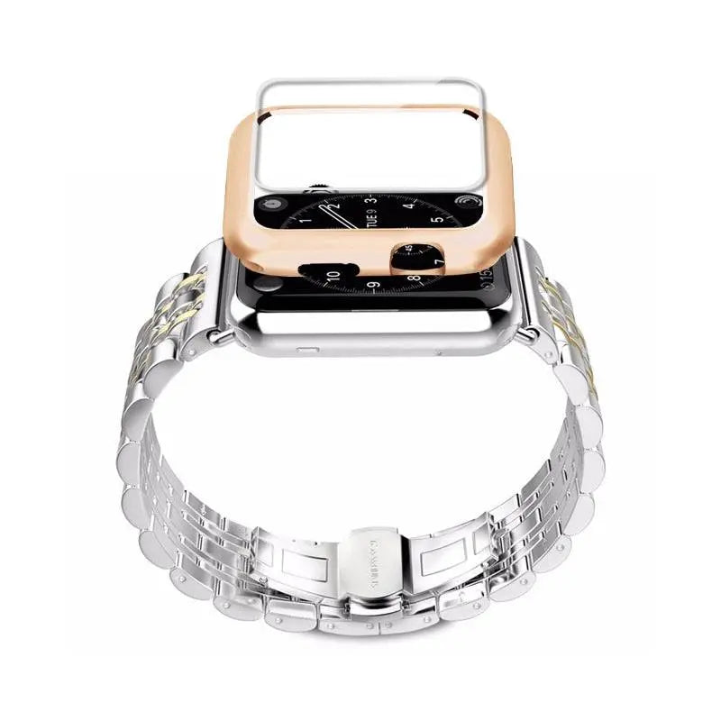 Ensemble bracelet en métal et coque de protection pour Apple Watch 38-44 mm