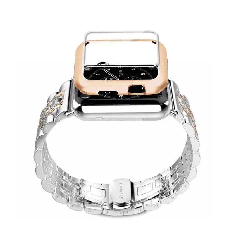 Ensemble bracelet en métal et coque de protection pour Apple Watch 38-44 mm