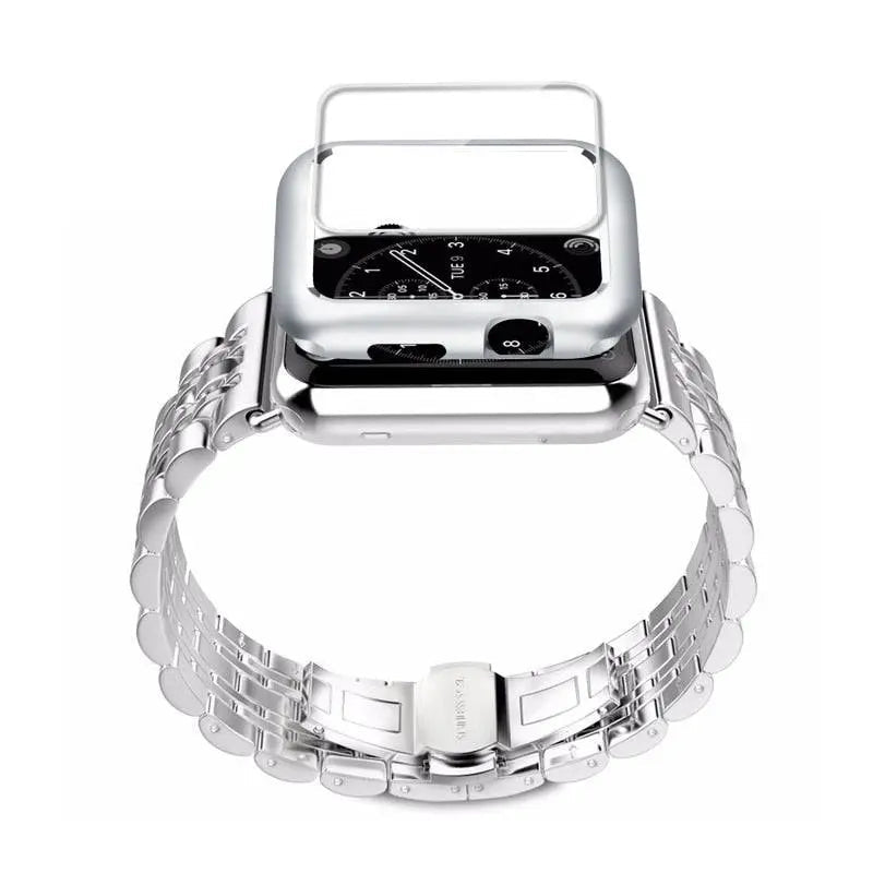 Ensemble bracelet en métal et coque de protection pour Apple Watch 38-44 mm