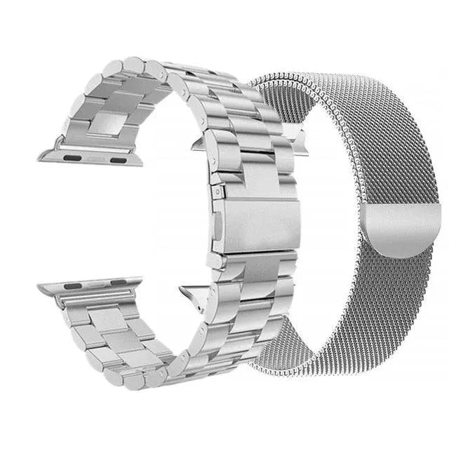 Duas braceletes metálicas para relógio — conjunto de malha e elos para 42/44/46/49mm