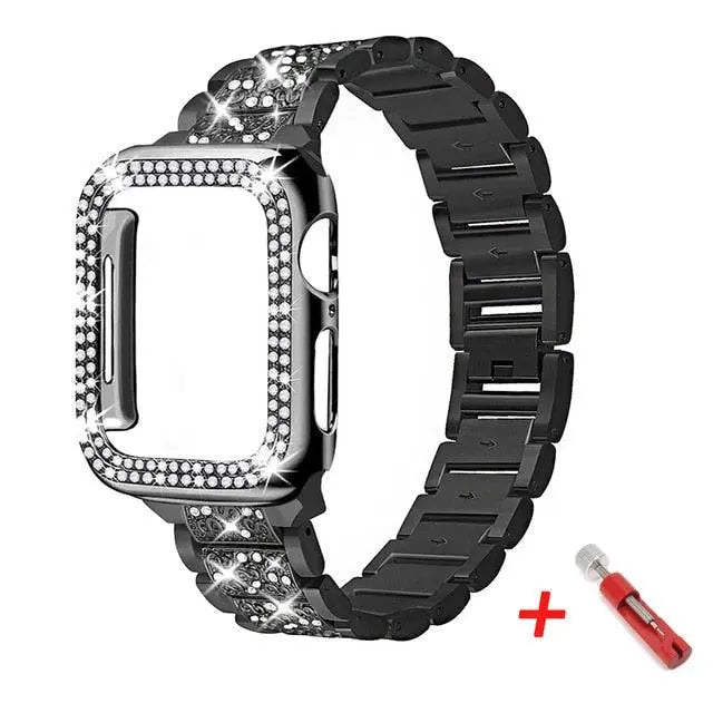 Dekorert stålreim til Apple Watch Series 38–44 mm + beskyttelsesdeksel