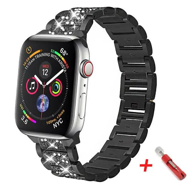 Dekorert stålreim til Apple Watch Series 38–44 mm + beskyttelsesdeksel