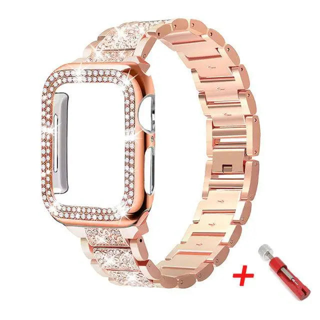 Dekorert stålreim til Apple Watch Series 38–44 mm + beskyttelsesdeksel