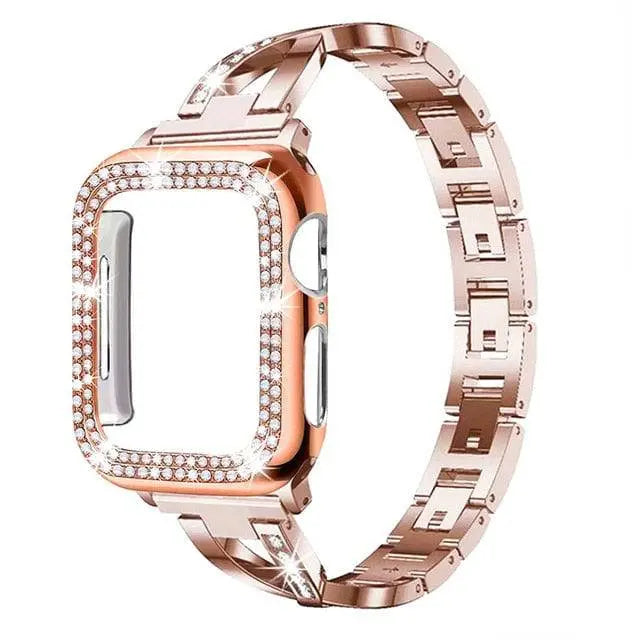 Stylizowany na biżuterię stalowy pasek do Apple Watch i ochronne etui — nakładane