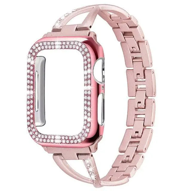 Stylizowany na biżuterię stalowy pasek do Apple Watch i ochronne etui — nakładane