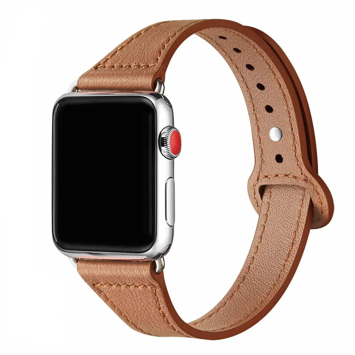 Smal rem i koskinn för kvinnor till Apple Watch — justerbart fjärilsspänne