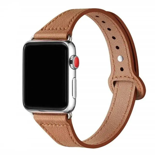 Smal rem i koskinn för kvinnor till Apple Watch — justerbart fjärilsspänne