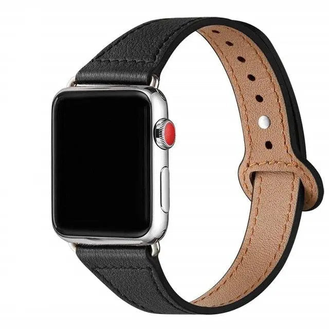 Smal rem i koskinn för kvinnor till Apple Watch — justerbart fjärilsspänne