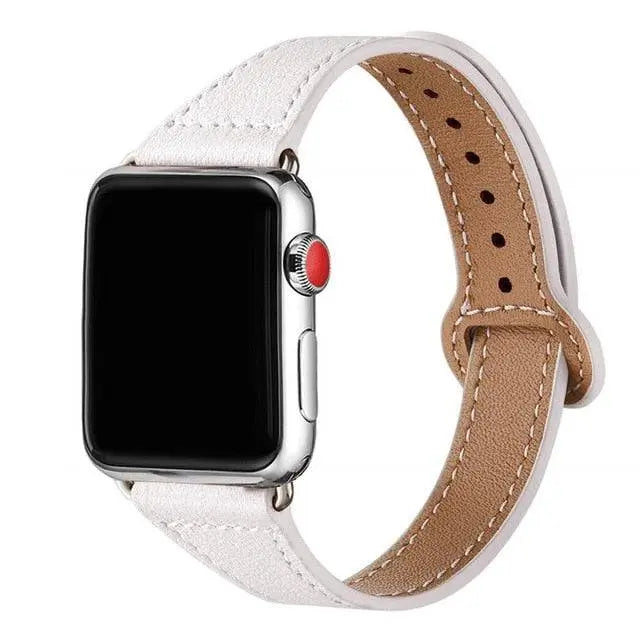 Smal rem i koskinn för kvinnor till Apple Watch — justerbart fjärilsspänne